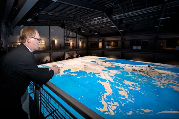 Roy Haggerty overlooking the river model at the LSU Center for River Studies