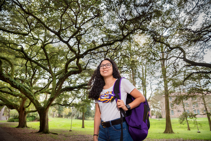 Student walking on campus