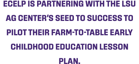 ECELP is partnering with the LSU Ag Center’s Seed to Success to pilot their farm to table early childhood education l...