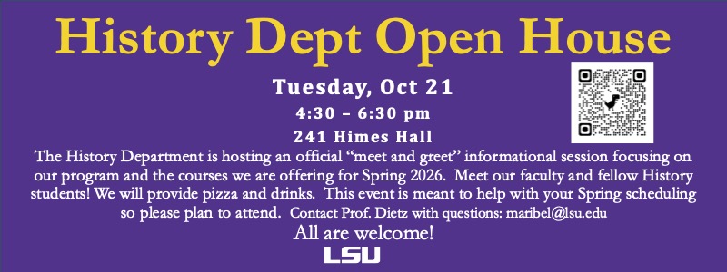Open House Oct 2025 History Dept Meet and Greet Info