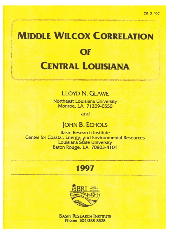 CS-2-97 Middle Wilcox Correlation of Central Louisiana CS-2-97 Middle Wilcox Correlation of Central Louisiana CS-2-97 Middle Wilcox Correlation of Central Louisiana CS-2-97 Middle Wilcox Correlation of Central Louisiana